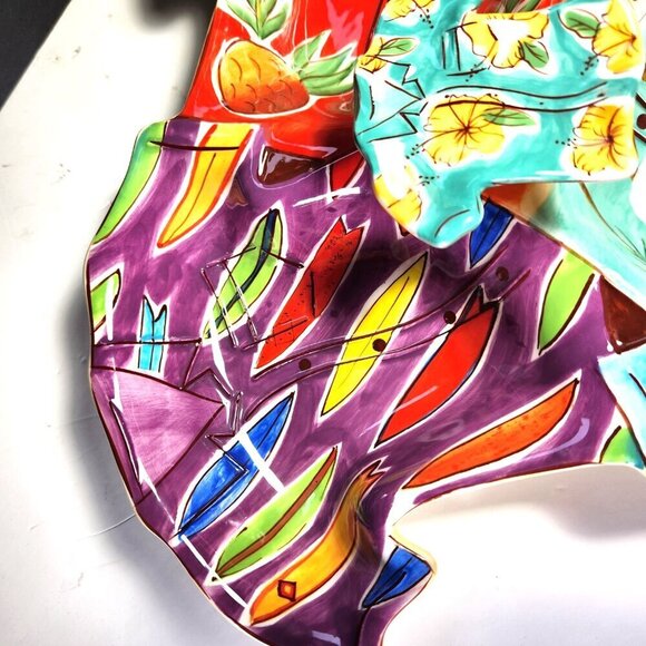 Serving Dish Embossed Tropical Serving Bowls Clay Art Hawaiian Shirt - Picture 4 of 8